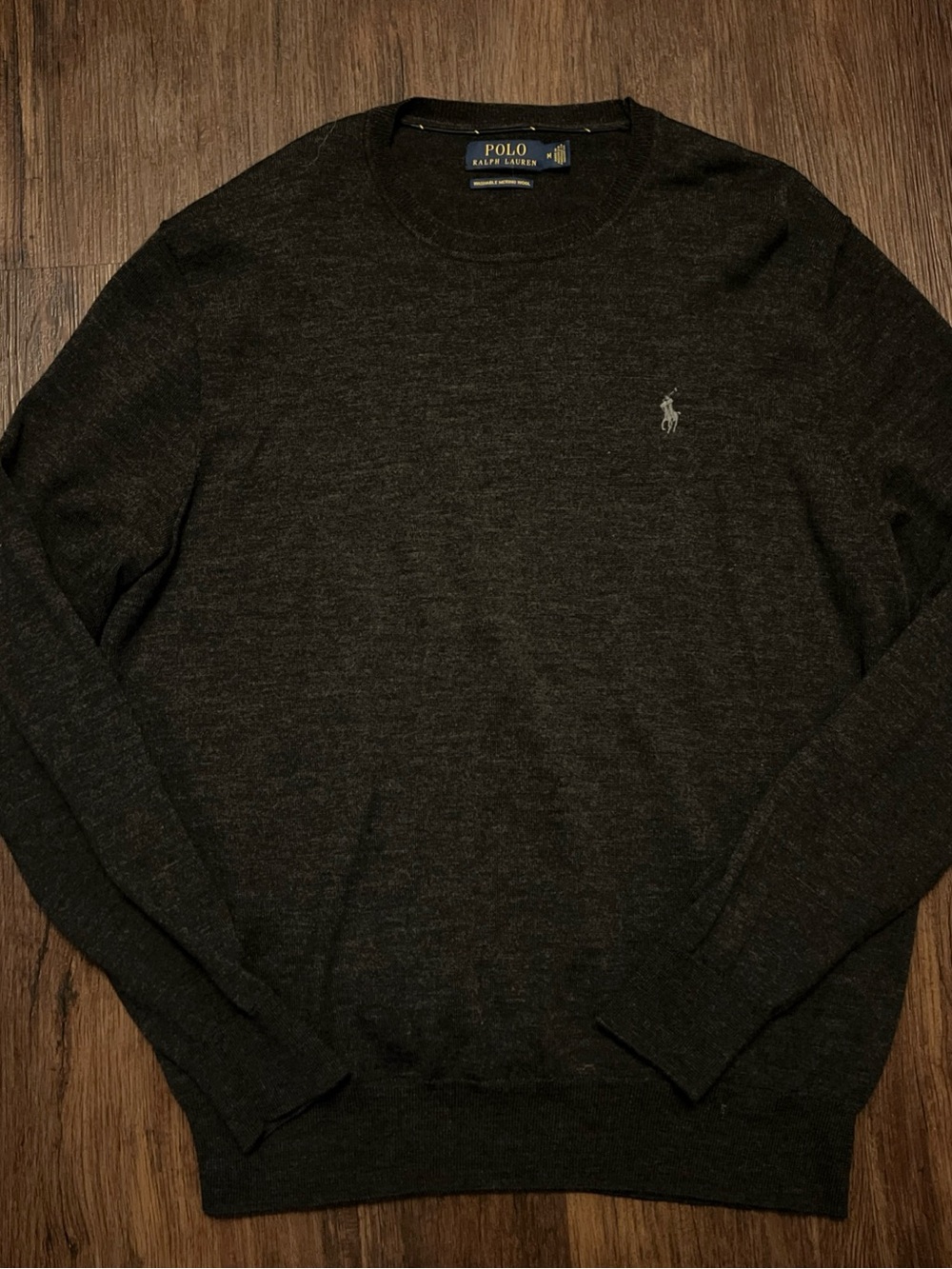 Polo by Ralph Lauren Men's Charcoal Crewneck Sweater merino wool blend